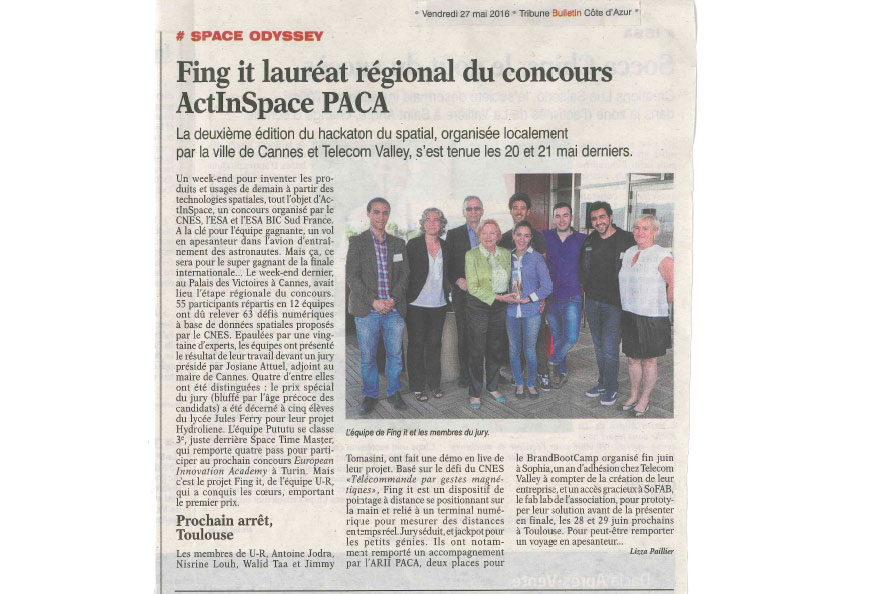 Fing it lauréat régional du concours ActInSpace PACA